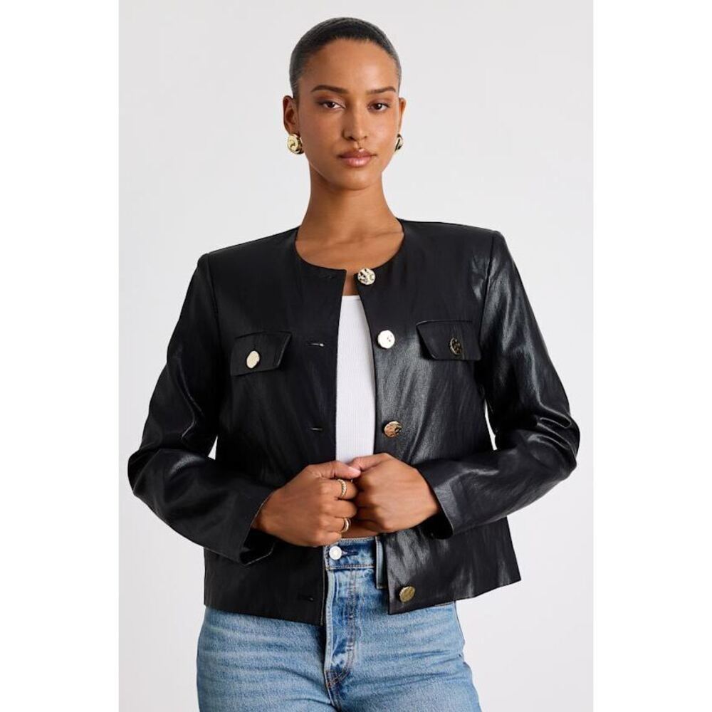 Lulus Tabitha Black Vegan Leather Button-front Jacket - Size S